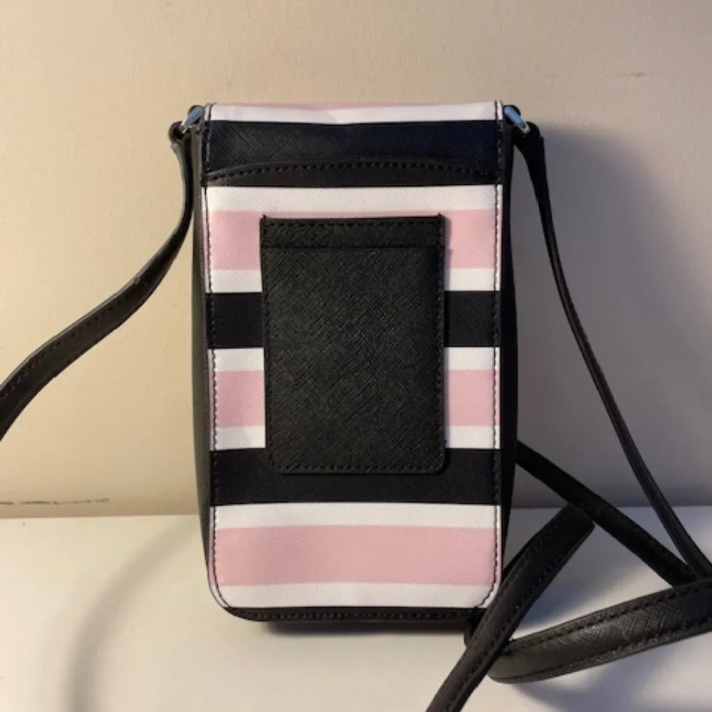 Kate Spade small leather purse Black, pink & white striped - Picture 3 of 4
